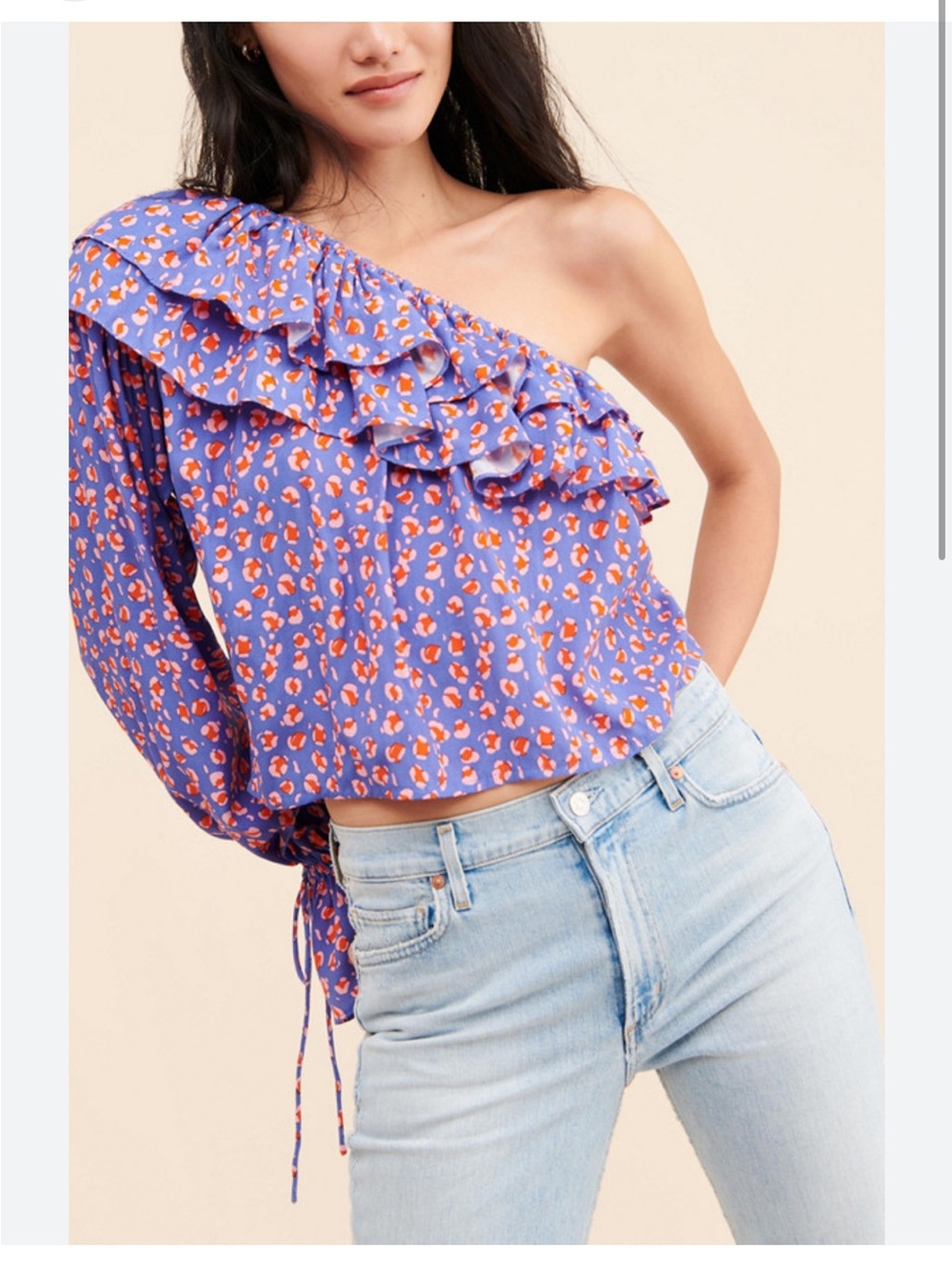 🌸 Rue Stiic One Shoulder Ruffle Blouse | Size M | Purple Floral